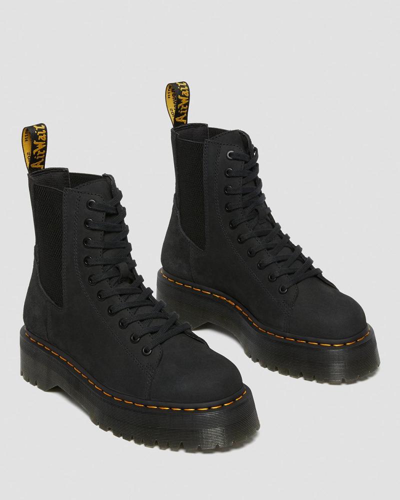 Dr Martens Jadon Nubuck Læder Platform Støvler Herre Sort | DK 555RVD